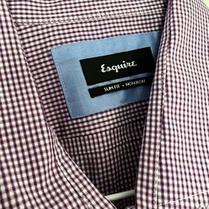 Plum and white striped men’s dress shirt size m